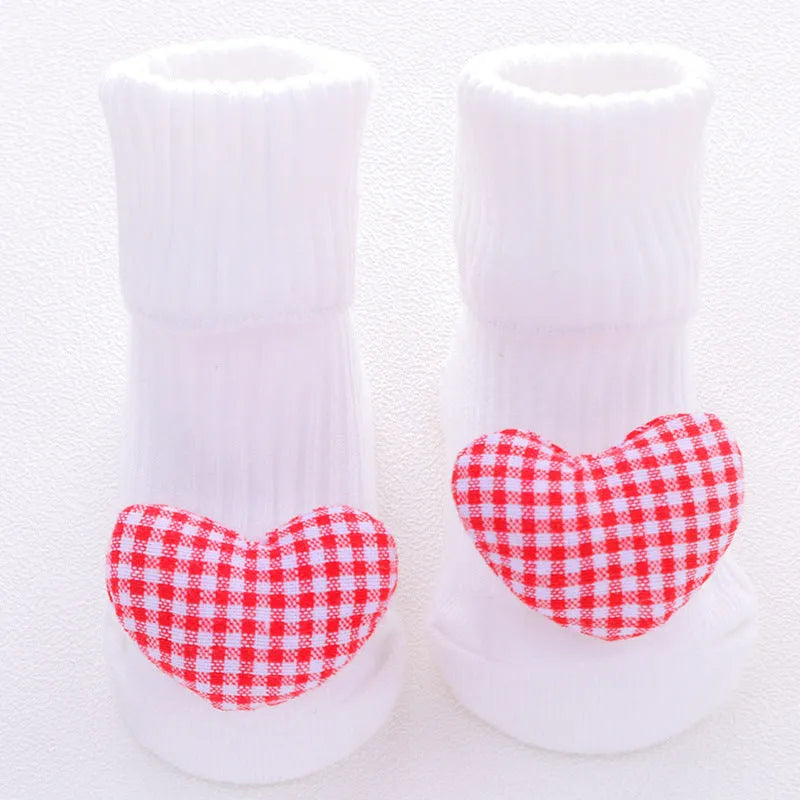 Cotton baby floor socks with anti-slip soles in multiple colours and patterns