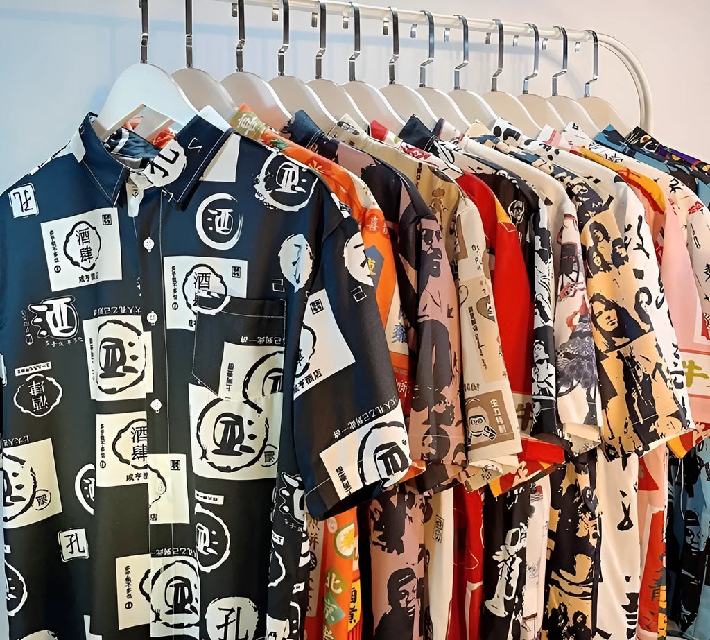 Full printed floral pattern on loose short sleeve shirt with cardigan style