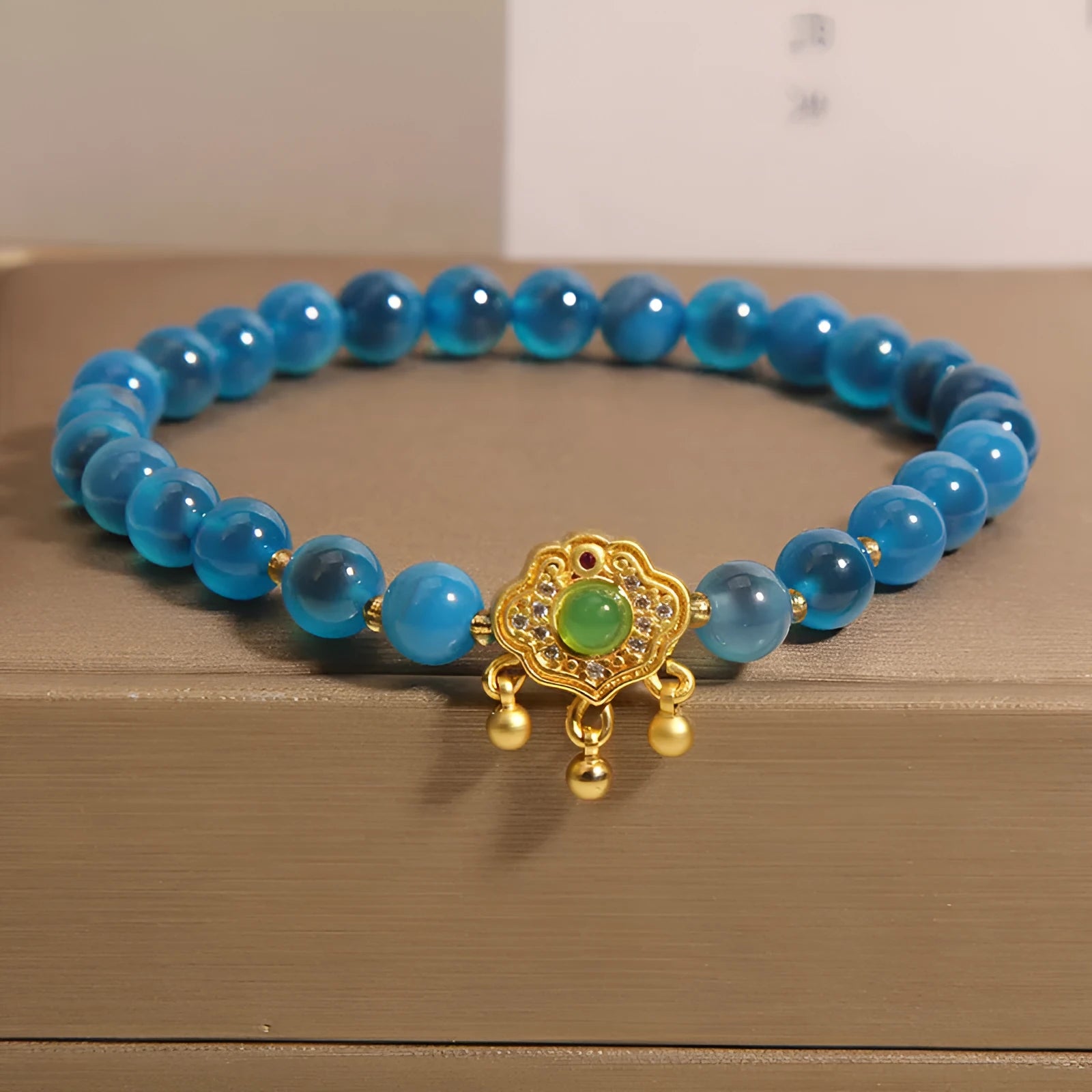 Blue sugar heart agate safety lock pendant women's crystal bracelet with rhinestones