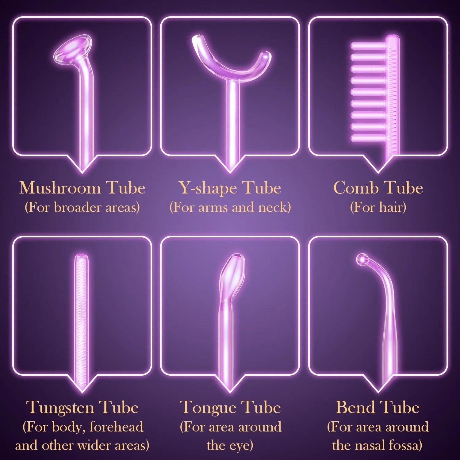 Purple High Wave electrotherapy rod six-piece set with multiple plug adapters for commercial beauty treatments