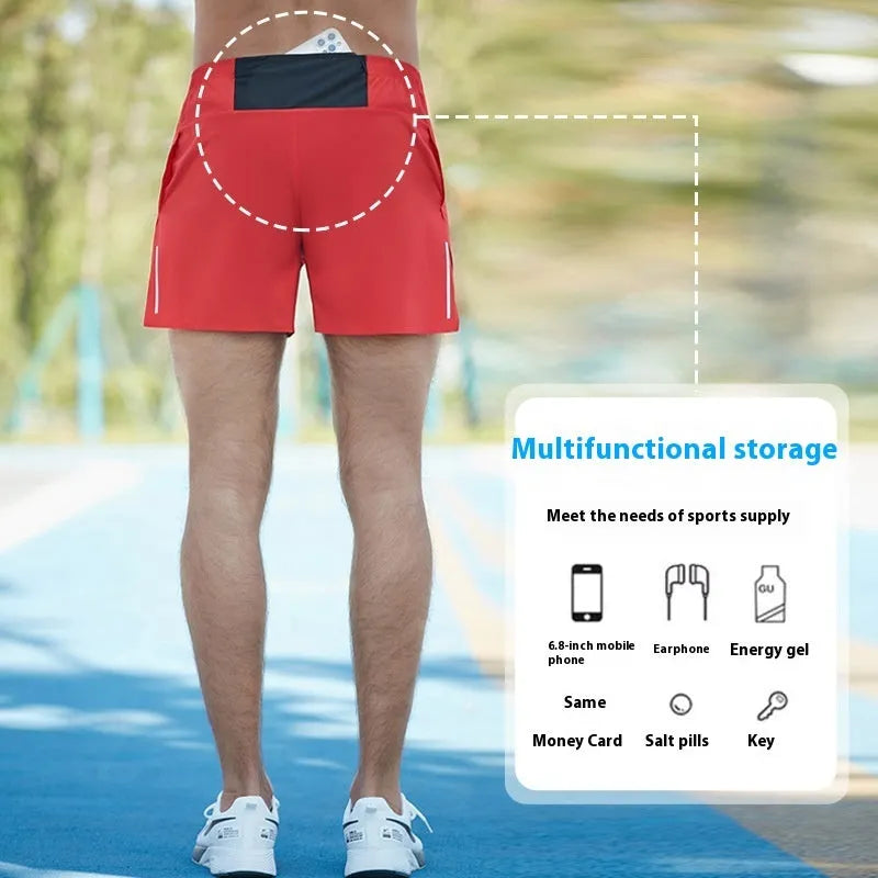 Men's loose fit off-road running shorts in black, shown for marathon and cross-country running