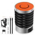 Black folding bicycle lock showing compact folded design with multi-material construction