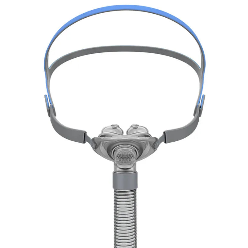 Nasal pillow ventilator mask with plastic plug, silicone cushion, and thickened headband