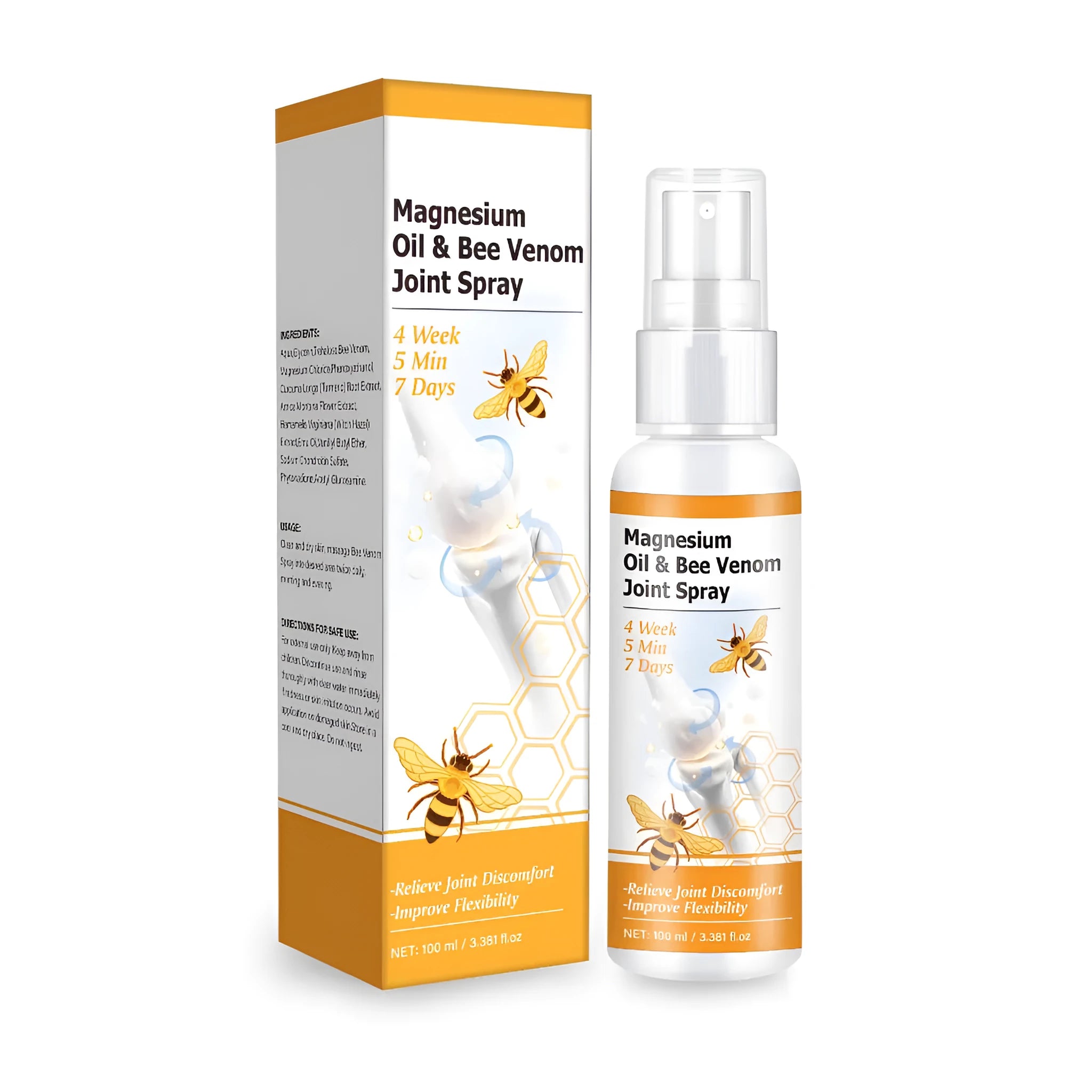 Magnesium oil bee joint spray gel 100ml bottle with spray applicator for topical joint and muscle care