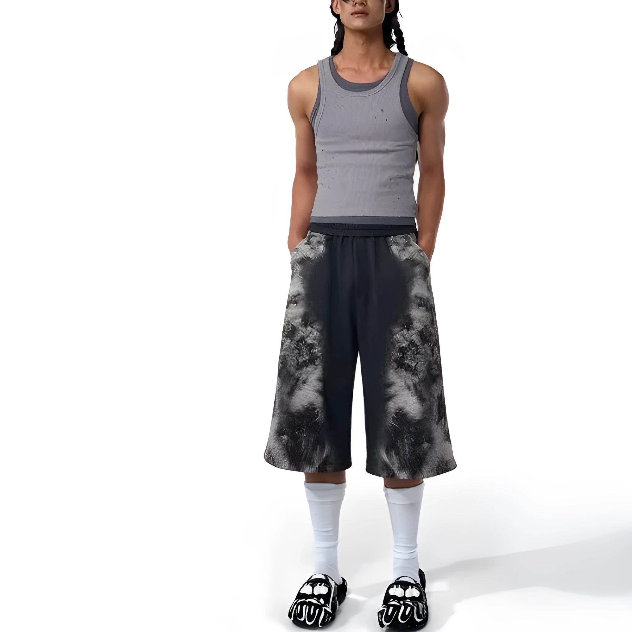 Loose fit printed trousers and hoodie set with collage stitching in a multi-pack.