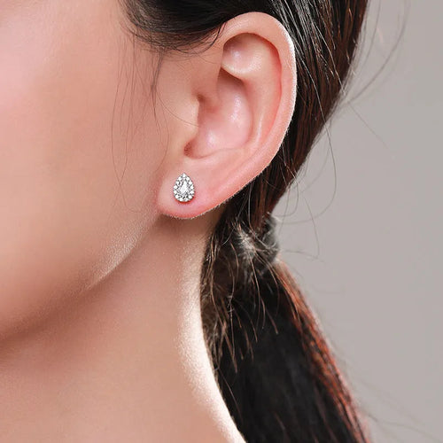 925 sterling silver water drop shaped ear studs with polished finish and post backs