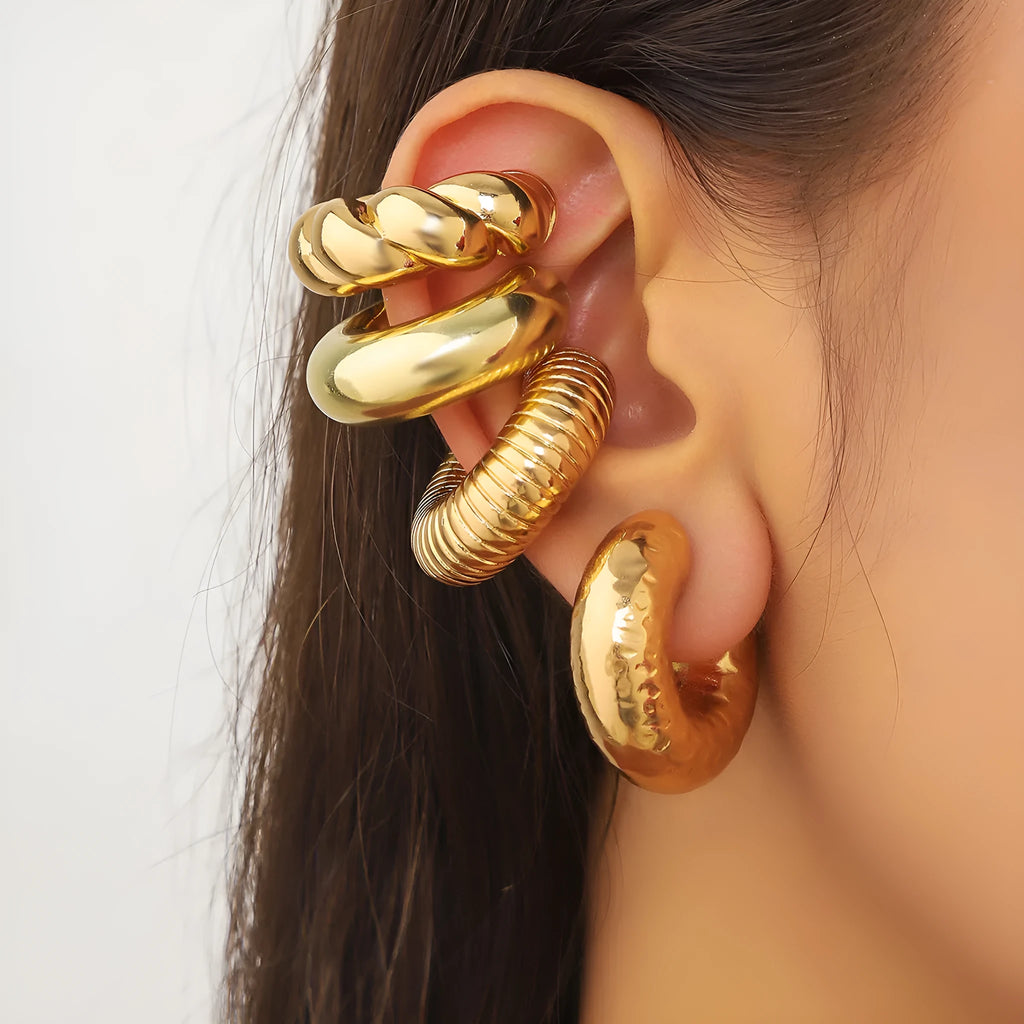Geometric gold and silver clip-on earrings set for women without pierced ears