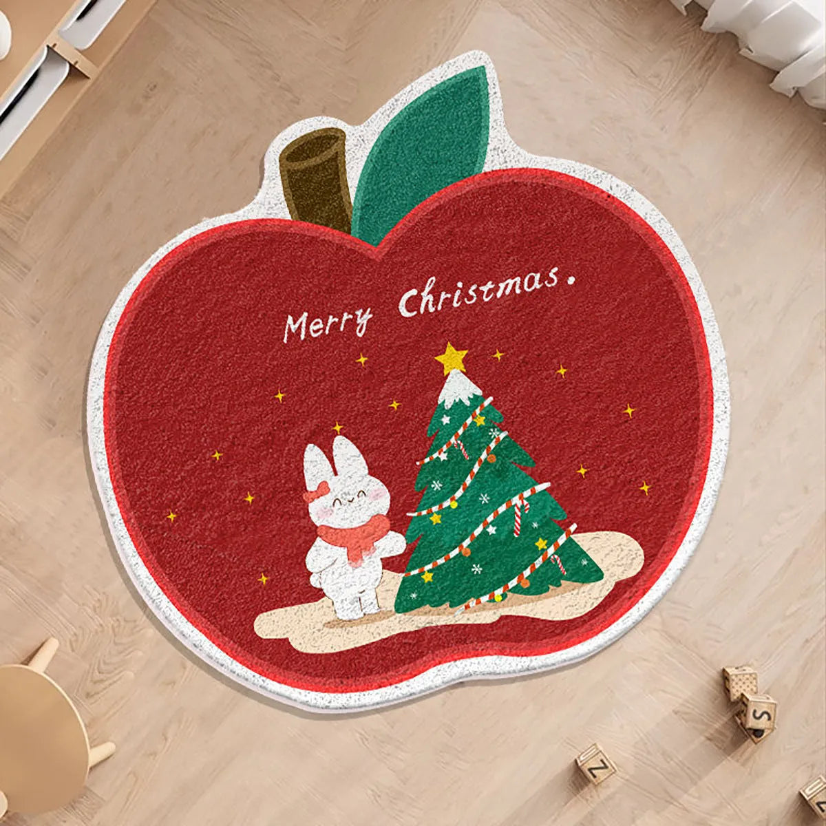 Round Christmas floor mat with holiday pattern in imitation cashmere material