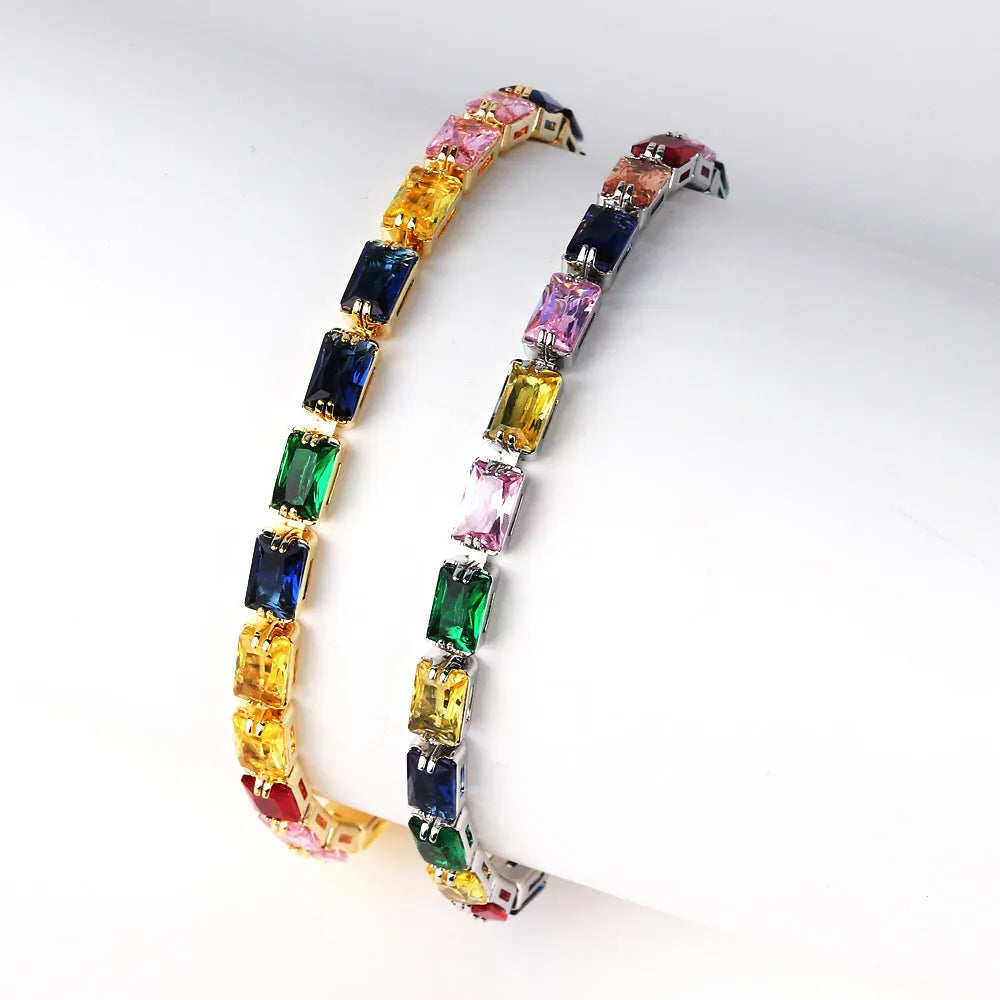Electroplated zircon bracelet for women with colourful stones in gold or platinum finish