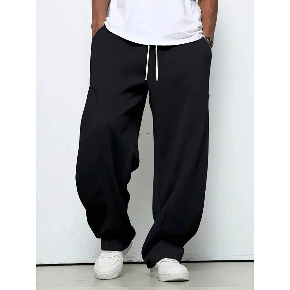 Men's straight leg casual trousers in polyester with micro-elastic waistband in three colour options