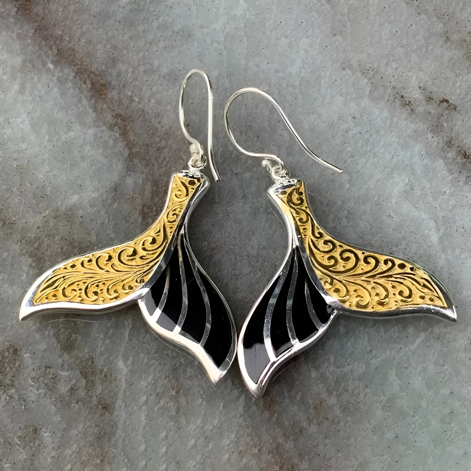 Women's white gold colour fishtail earrings with whale charm detail on alloy