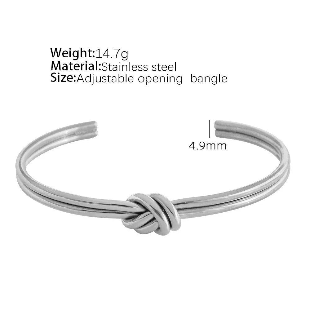 Stainless steel knotted double-layer bracelet with 18K gold plating and adjustable C-shape opening