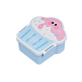 Pink and blue ice cream shaped plastic lunch boxes with bento compartments, includes spoon and fork