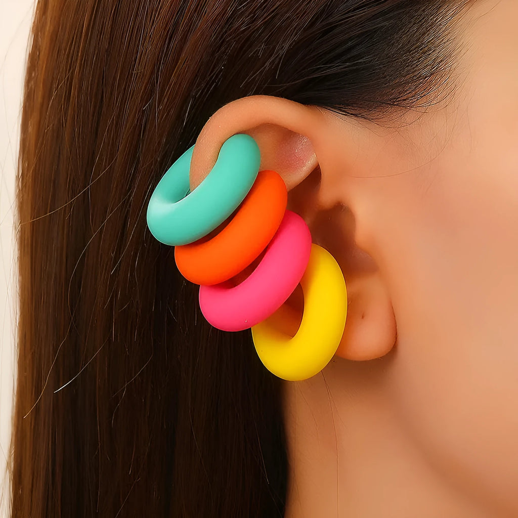 Matte finish C-shaped geometric clip-on earrings in assorted candy colours