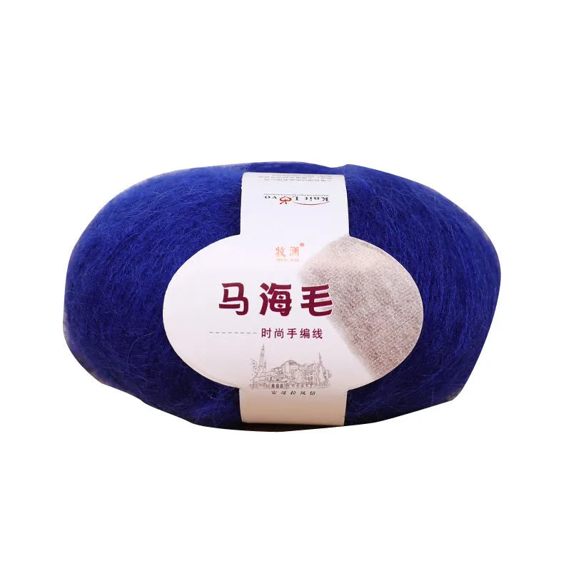 Mohair DIY scarf knitting kit showing wool ball with hand-woven Inverness thread in multiple colour options