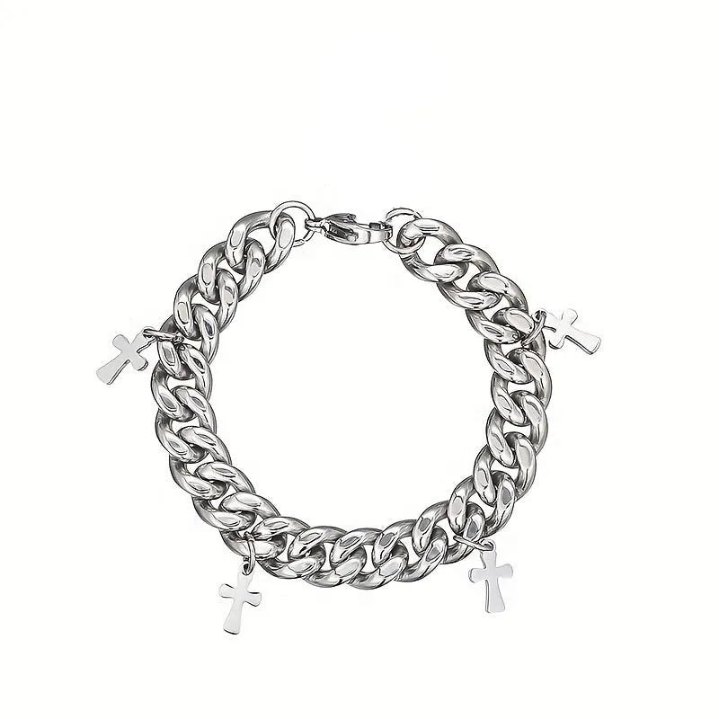 Men's titanium steel bracelet with geometric design and cross motif in cold wind style