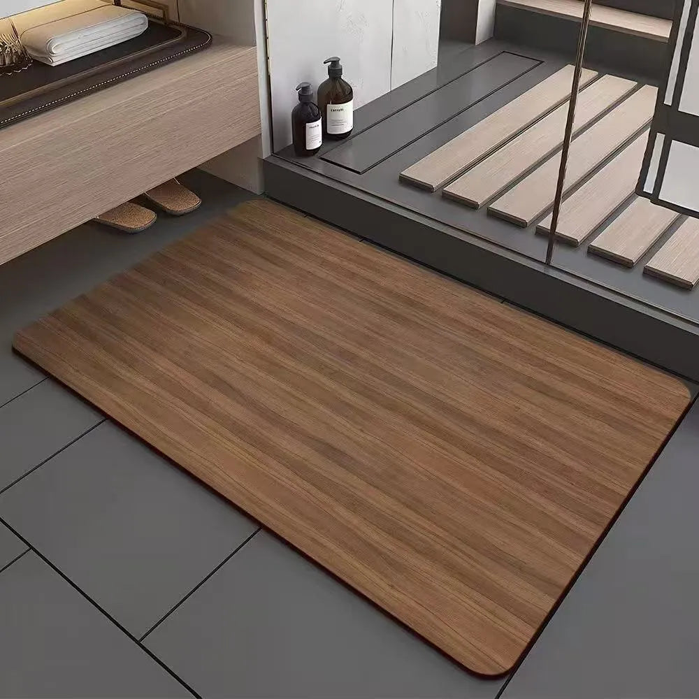 American style diatomite washroom floor mat with wood grain pattern on bathroom tiles