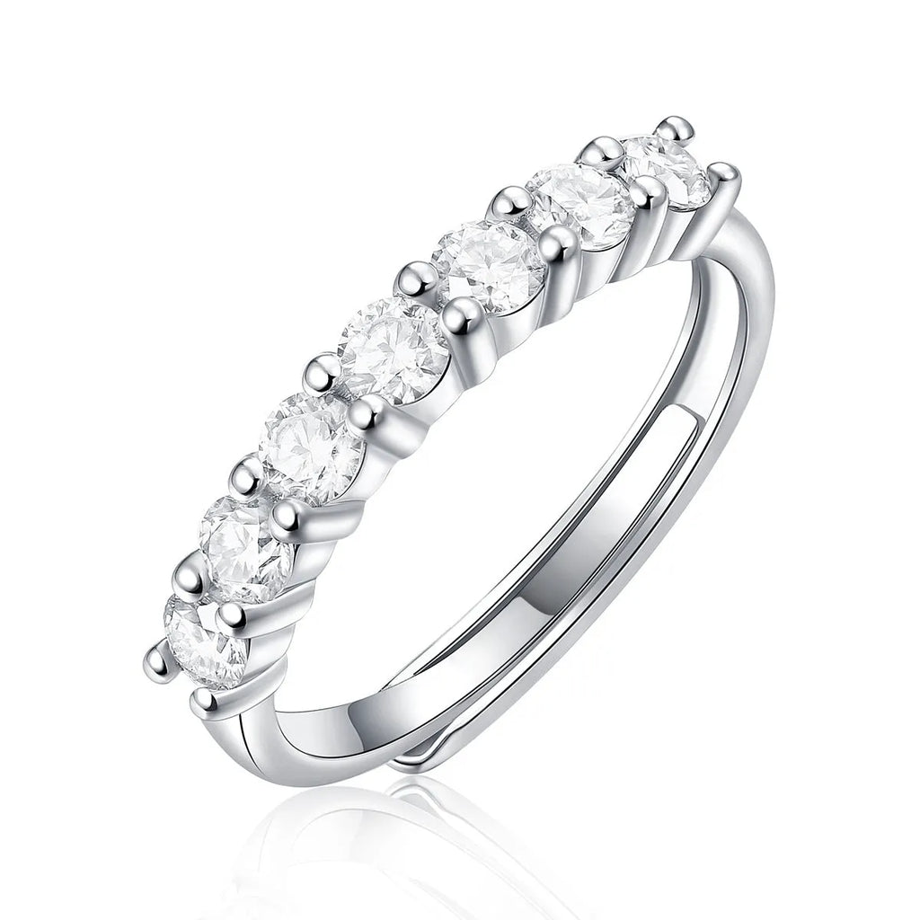 S925 silver adjustable open mouth moissanite ring for women, geometric quadrilateral shape, US sizes 5-9