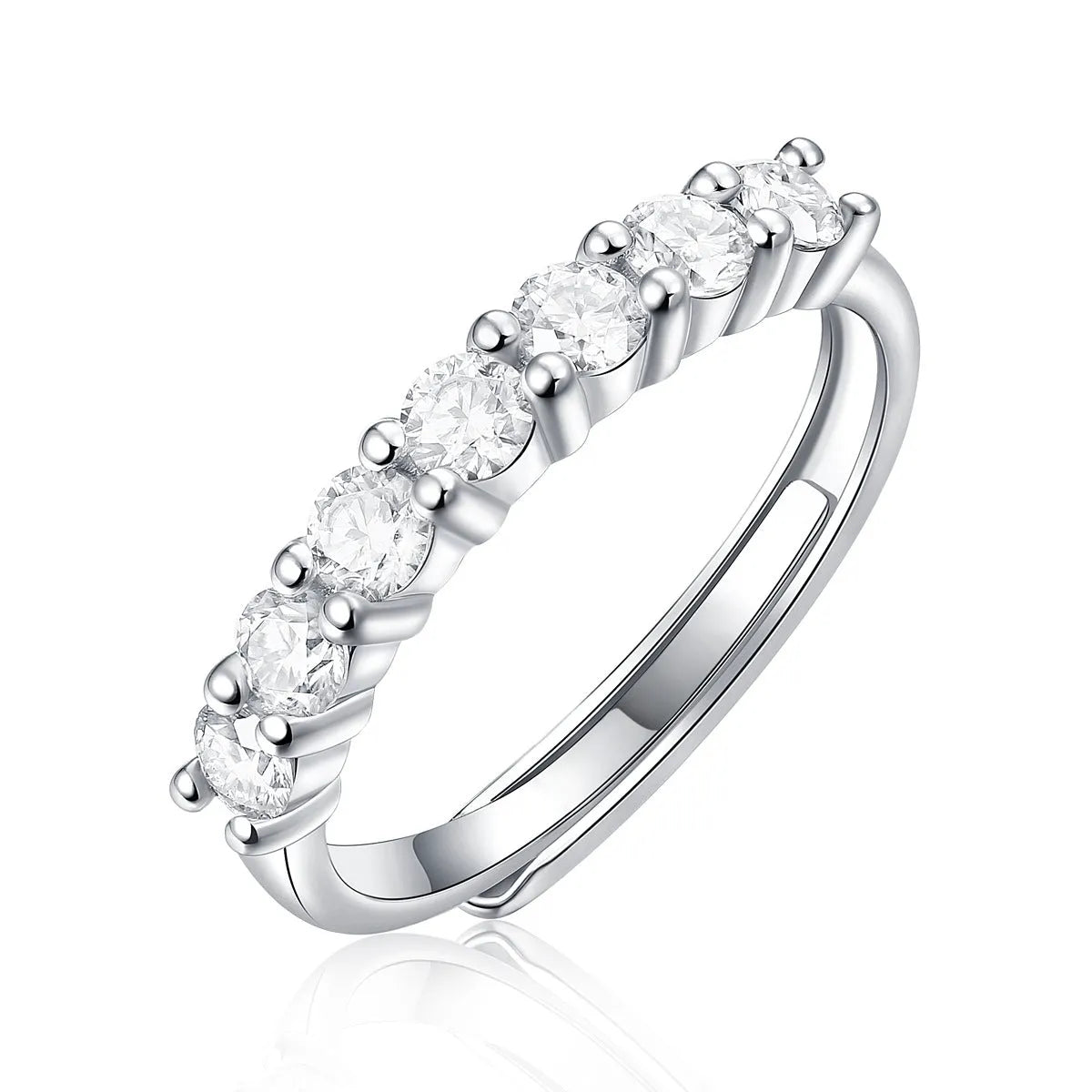 S925 silver adjustable open mouth moissanite ring for women, geometric quadrilateral shape, US sizes 5-9