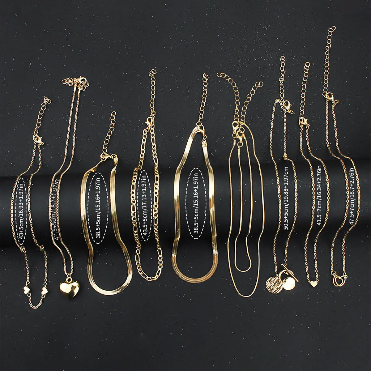 10-piece gold electroplated women's necklace set with snake bones chain and adjustable length