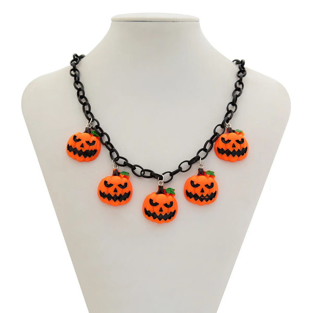 Halloween necklace with colourful acrylic pumpkin cartoon pendant on plastic chain