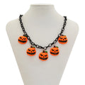 Halloween necklace with colourful acrylic pumpkin cartoon pendant on plastic chain
