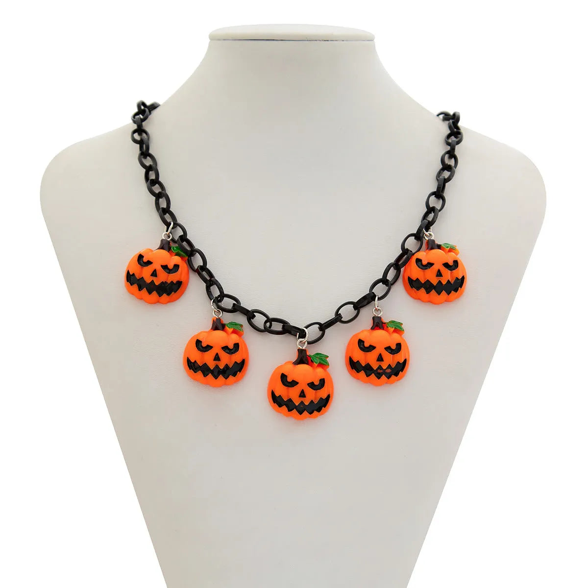 Halloween necklace with colourful acrylic pumpkin cartoon pendant on plastic chain