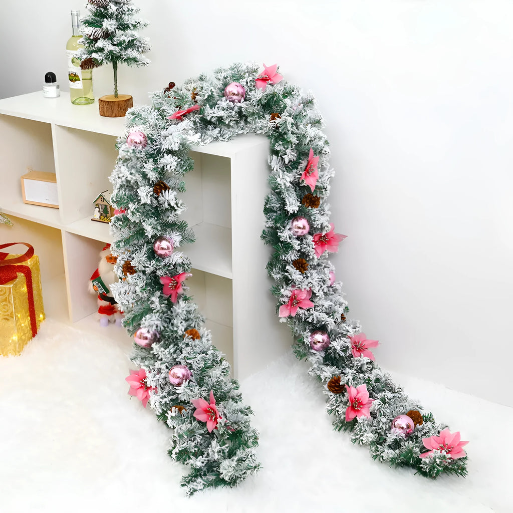 Christmas Rattan Garland Flocking Decoration in American style with PVC construction