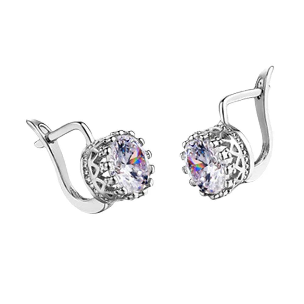 Korean retro crown-shaped clip earrings for women in rose gold and white gold colour finishes.