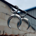 Silver gothic moon hoop ear clips with geometric design and 18K plating