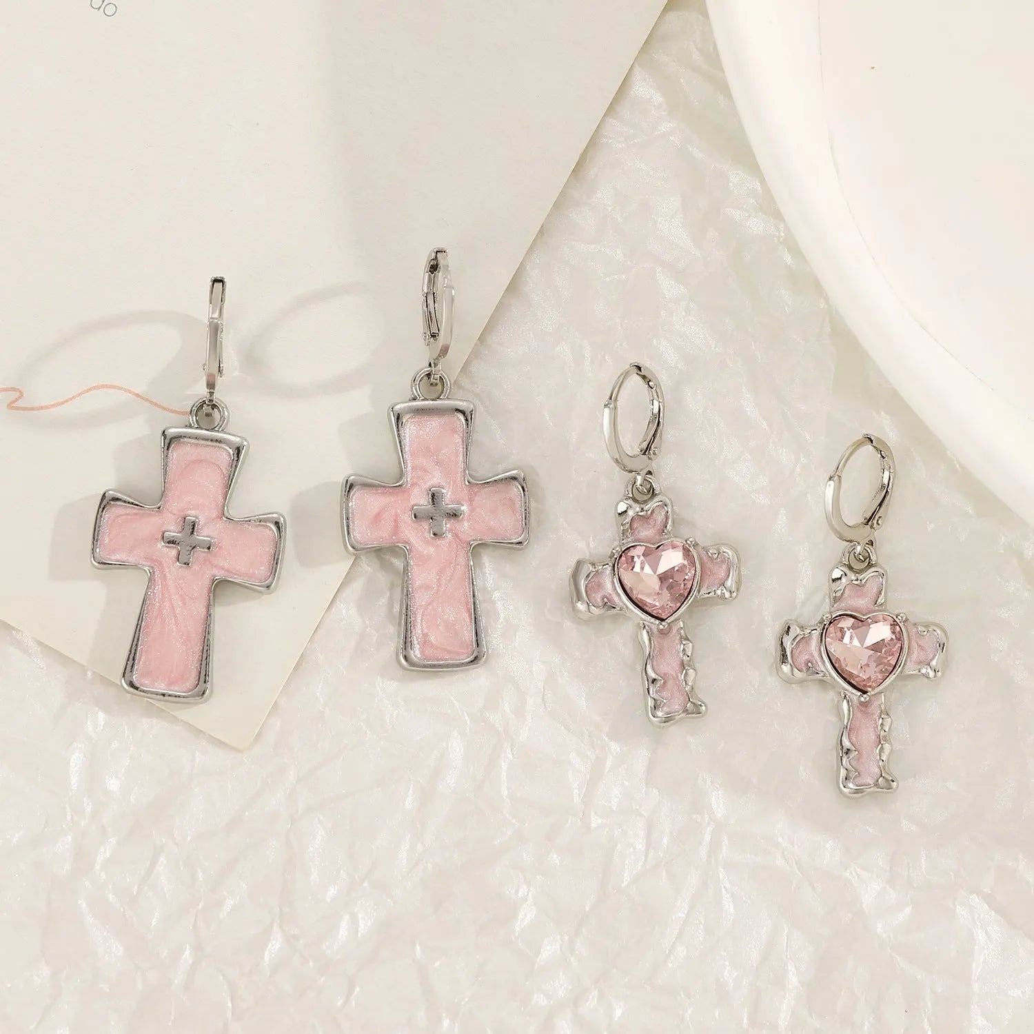 Women's alloy cross crystal stud earrings with geometric and animal designs in five colour options