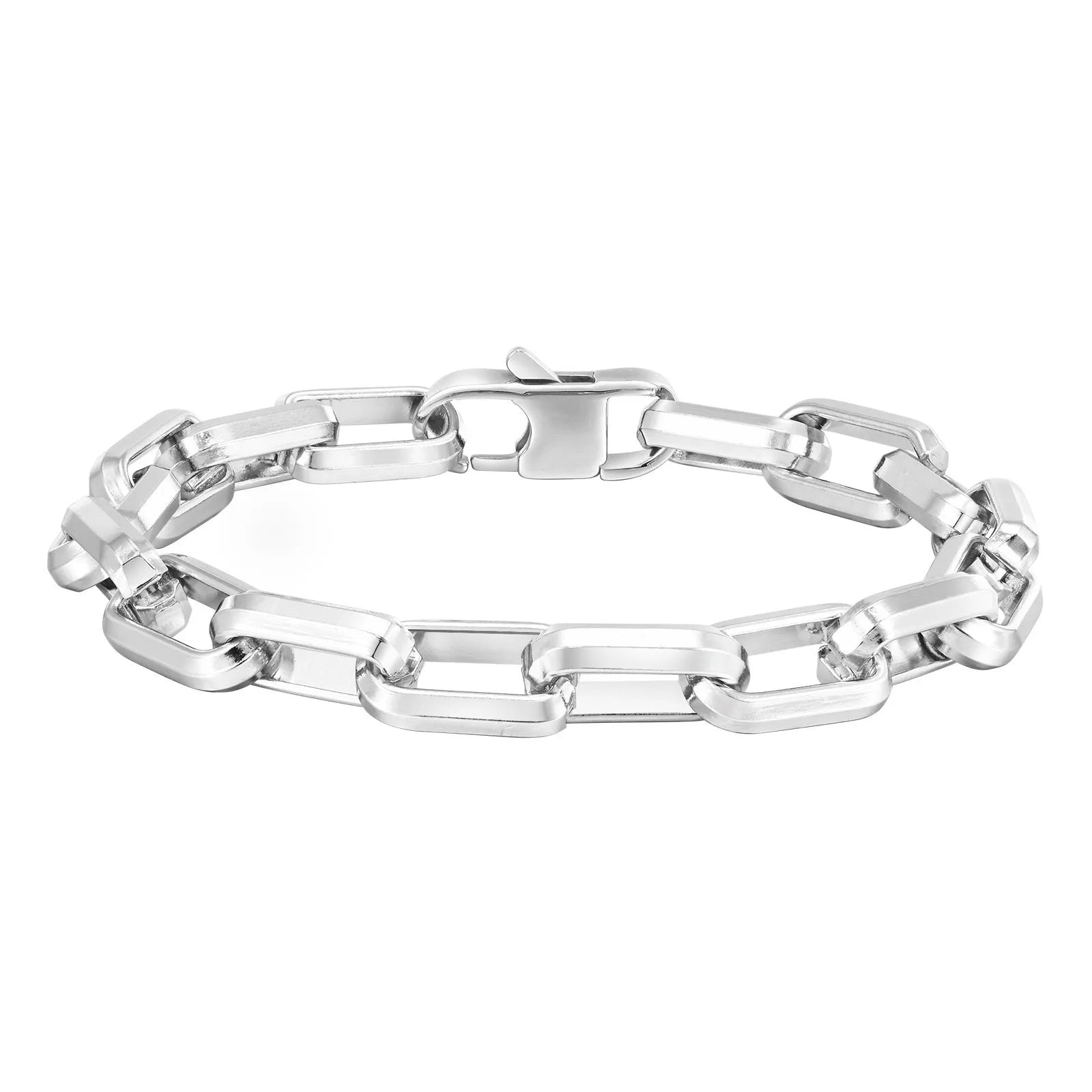 Men's titanium steel square chain bracelet in electroplated black finish showing geometric link design