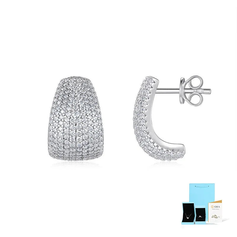 Geometric S925 sterling silver commuter earrings with d-e colour moissanite stones