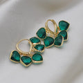 Green heart pendant ear clip earrings with alloy inlaid artificial gemstone, Korean style women's jewellery