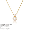 St Delan women's necklace with stainless steel box chain and imitation pearl zircon pendant in gold or steel colour