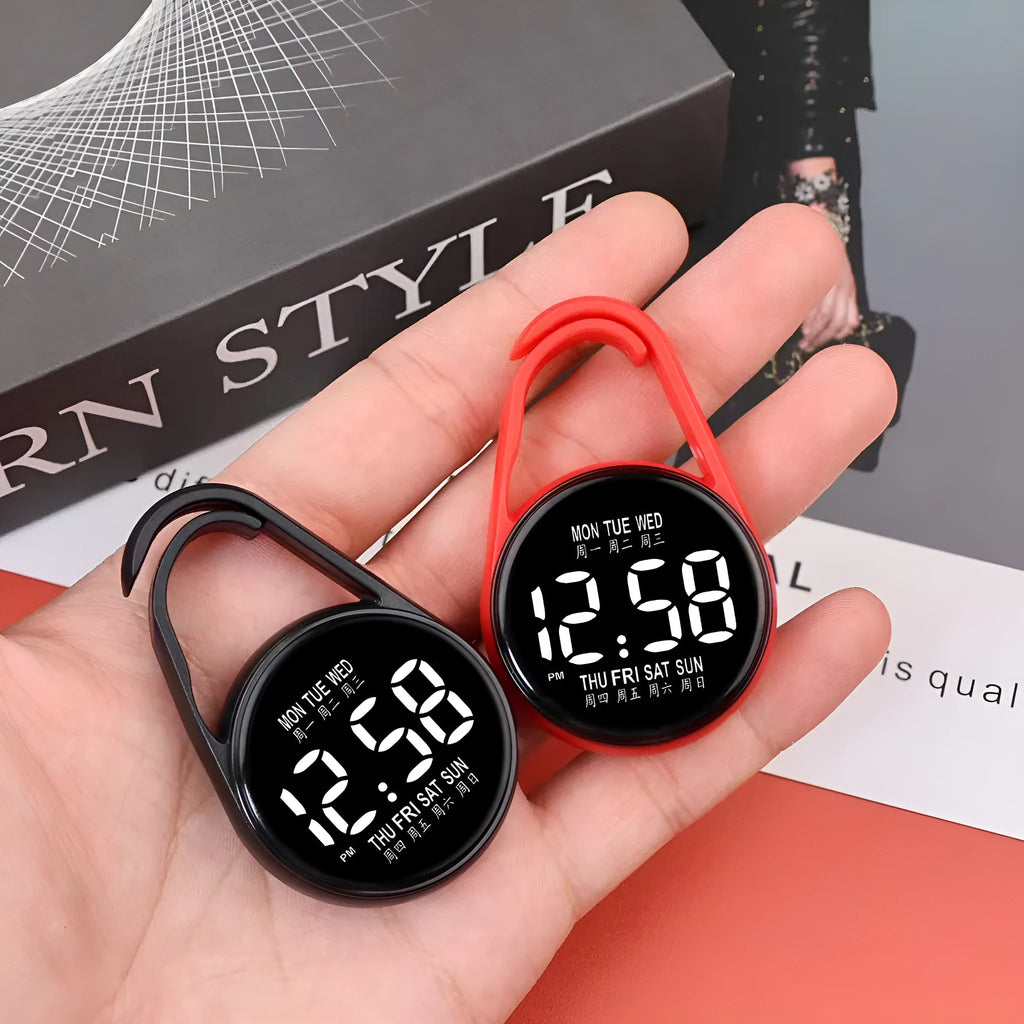 Simple luminous mini electronic LED digital watch with plastic strap in various colours.