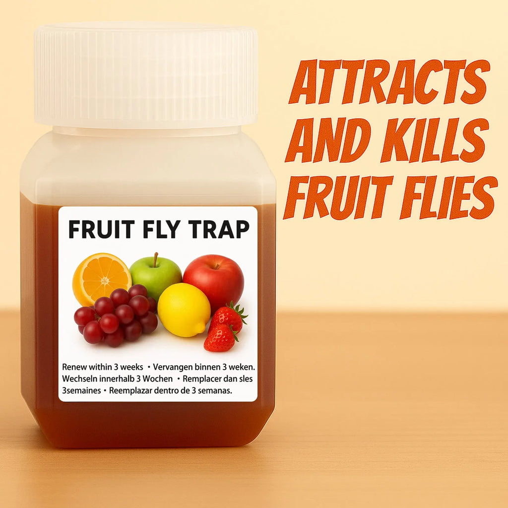 Fruit fly bait liquid bottle with optional funnel for kitchen fly traps