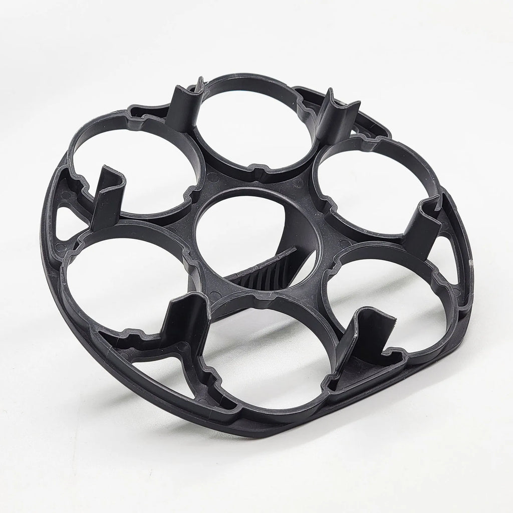 Black plastic egg storage basket with modern design measuring 13.8 by 12.6 by 5.7 centimetres