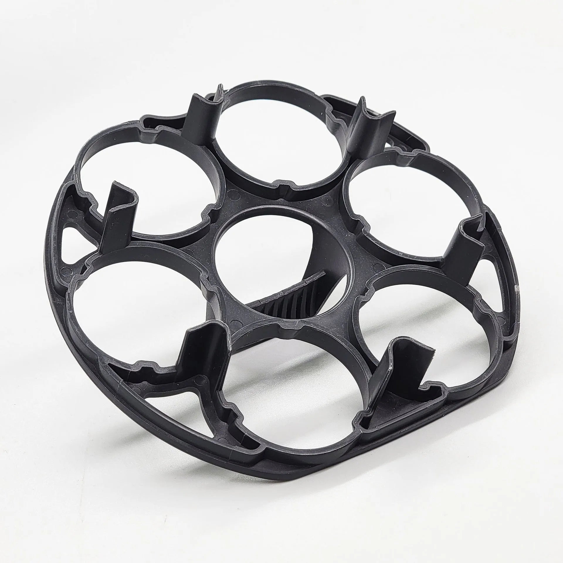 Black plastic egg storage basket with modern design measuring 13.8 by 12.6 by 5.7 centimetres