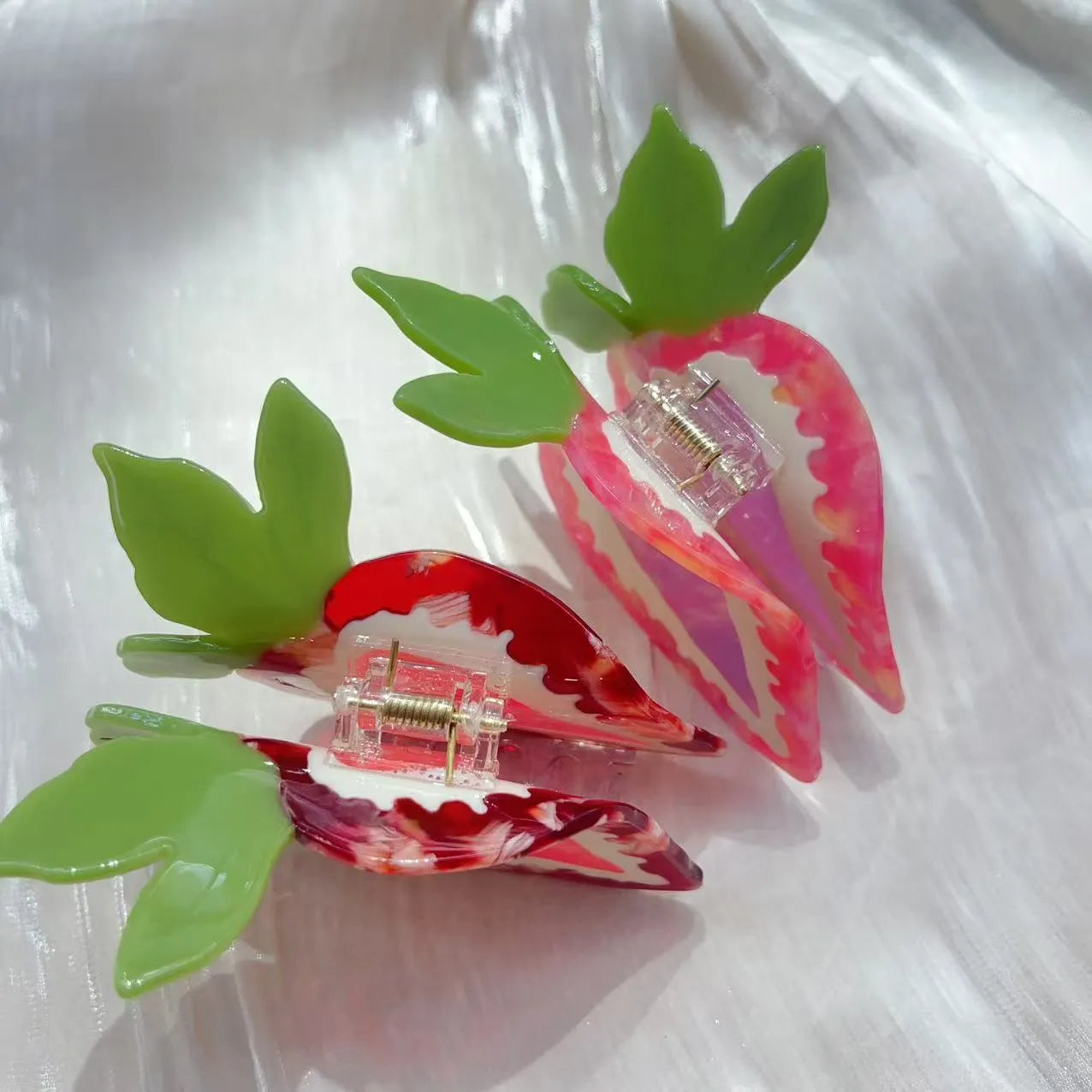 Handmade strawberry hair clip pastoral style accessory in red or pink colours