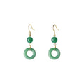 Green and gold Chinese style peace buckle shape earrings with geometric ring design.