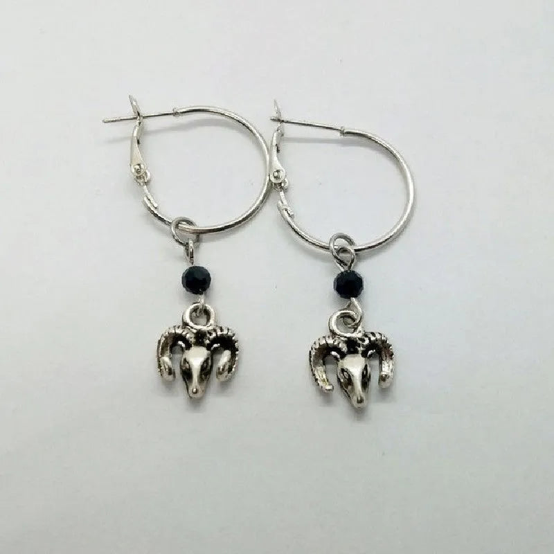 Silver colour alloy Tibetan antelope inspired round ring earrings for women