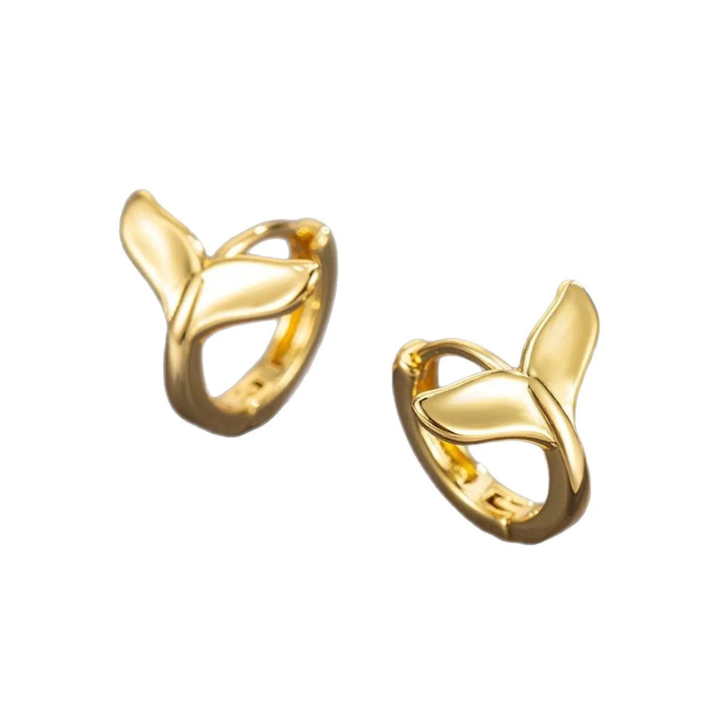 Women's copper fishtail earrings with electroplated white gold or yellow gold colour finish