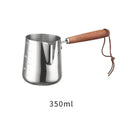 Stainless steel garland pattern coffee cup with a wooden handle in a simple modern style.