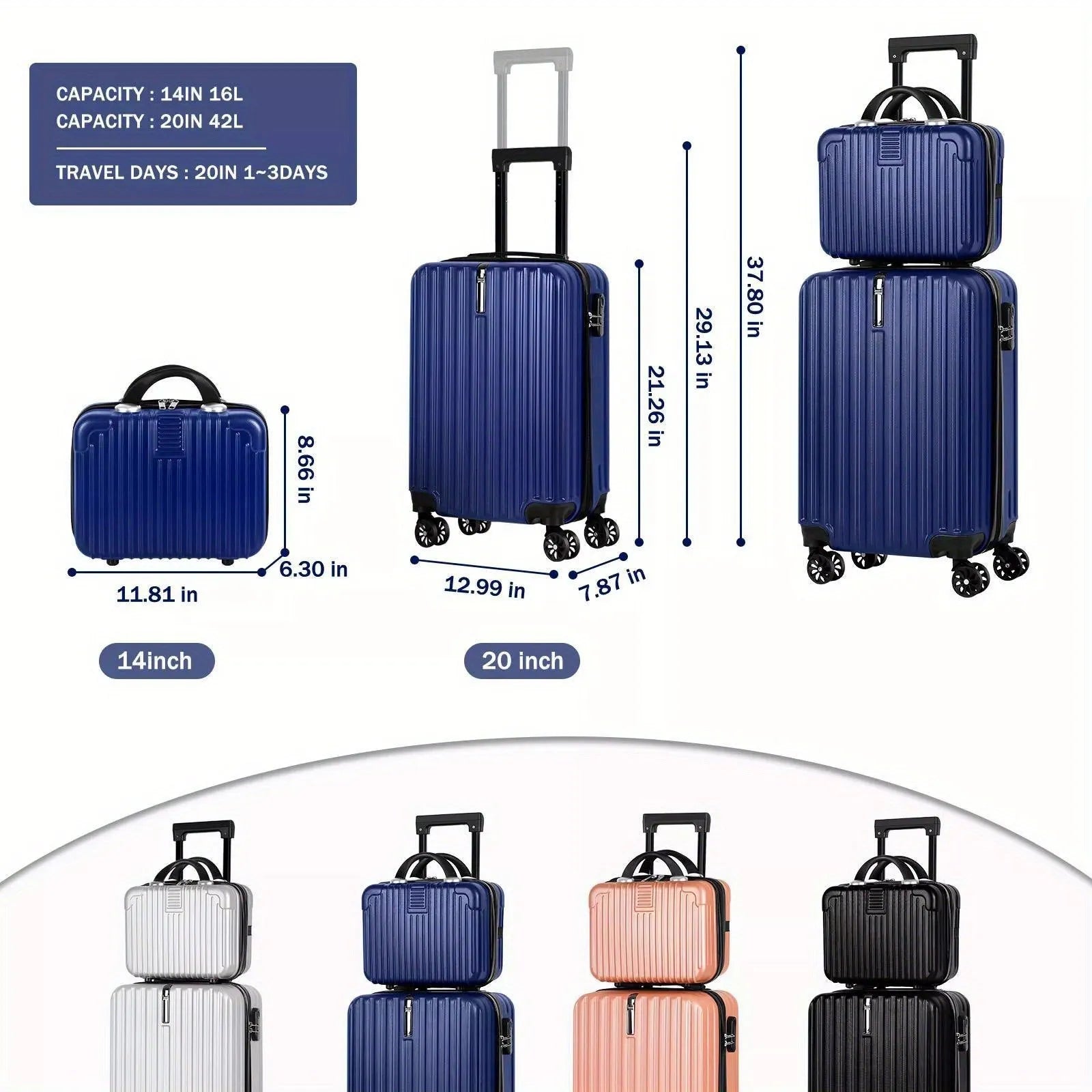 Aluminium alloy 14-inch and 20-inch luggage set with towel accessory for male travellers