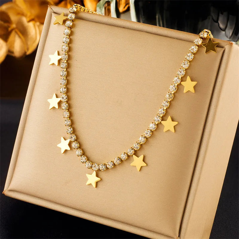 Women's multi-layer twin butterfly XINGX diamond-studded titanium steel pendant necklace on adjustable chain