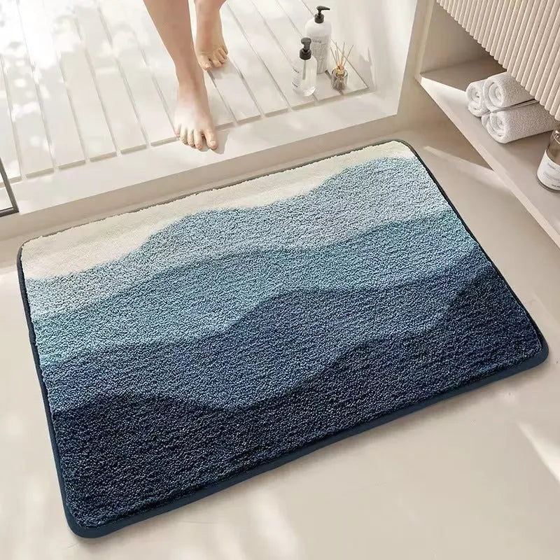 Cashmere carpet floor mat with plastic bottom in sky sea rainbow print, available in 40x60cm or 50x80cm square sizes