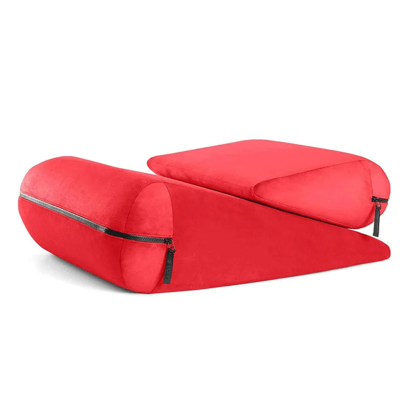 Triangle furniture pillow in chosen colour with embroidery detail, showing wedge shape for corner placement.