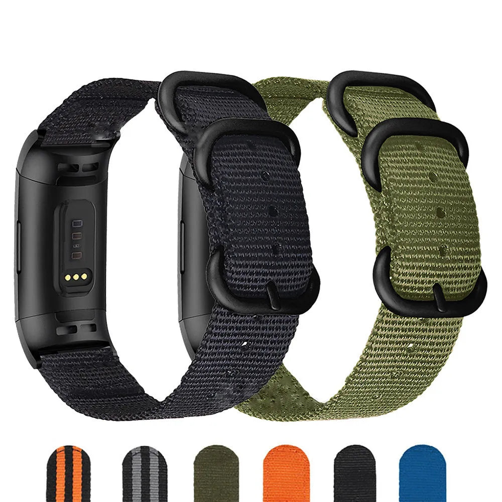 Fitbit Charge nylon strap with three-ring buckle in Army Green colour