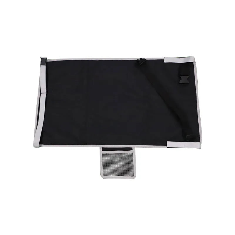 Blue portable children's aircraft pedal seat extender with extension device on cabin floor
